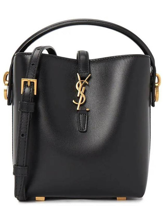 Le 37 Signature Logo Shiny Leather Small Bucket Bag Black - SAINT LAURENT - BALAAN 2