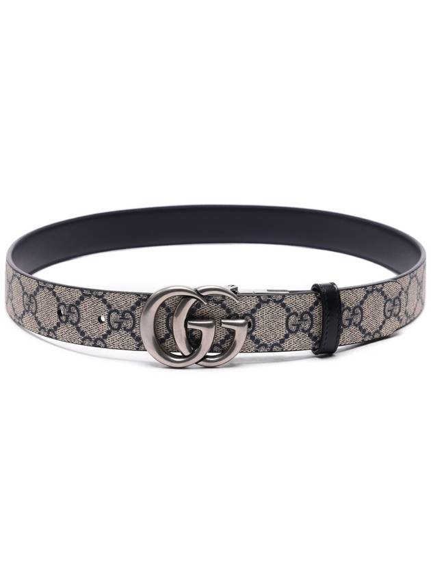 GG Marmont Silver Reversible Thin Belt Beige Blue - GUCCI - BALAAN 5