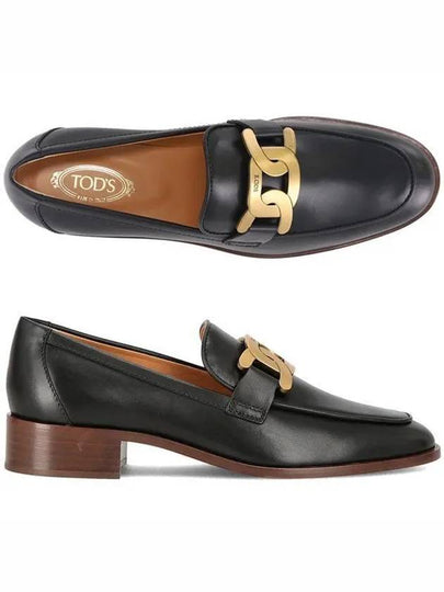 Women's Gold Logo Chain Leather Loafers Black - TOD'S - BALAAN 2