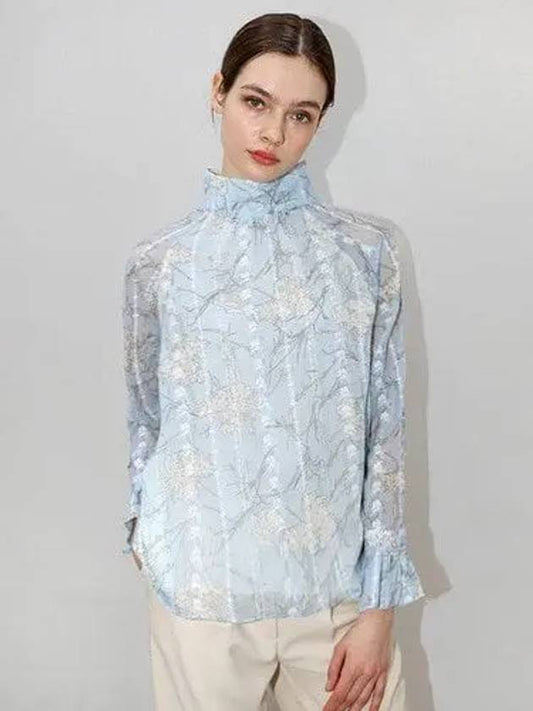 Embroidered flower blue blouseStitch Flower Blue BL - DAMAGE MNEMONIC - BALAAN 1