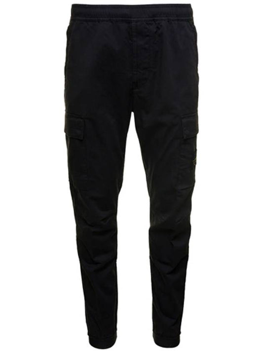 Garment Dyed Cotton Wool Satin Cargo Track Pants Black - STONE ISLAND - BALAAN 2