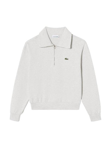 Women's Green Croc Half Zip Up Sweatshirt Off White - LACOSTE - BALAAN 1