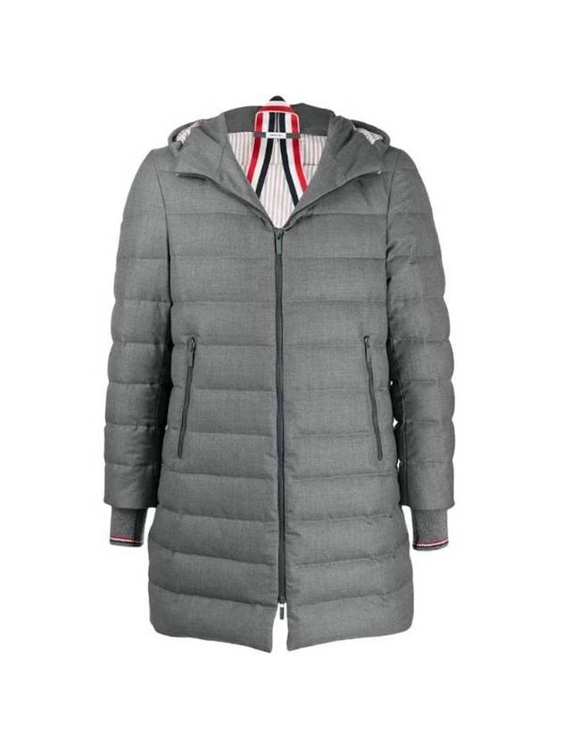 Men's Down Field Twill Hooded Padding Medium Grey - THOM BROWNE - BALAAN 1