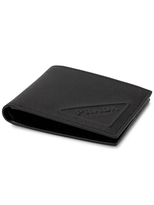 Triangle Logo Embossing Half Wallet Black - PRADA - BALAAN 4