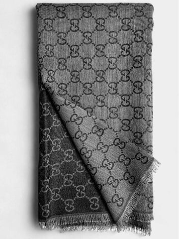 Wool Square Muffler GG Jacquard Black Gray 281942 Gift Wrapped - GUCCI - BALAAN 1