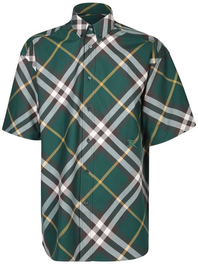 Embroidered Logo Plaid Short-Sleeve Shirt Green - BURBERRY - BALAAN 2