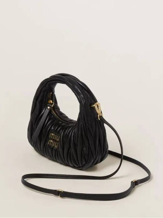 Wander Matelasse Nappa Leather Hobo Mini Bag Black - MIU MIU - BALAAN 2