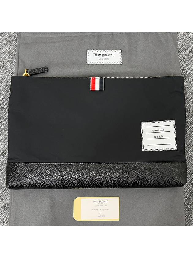 Nylon Large Zip Pouch Bag Black - THOM BROWNE - BALAAN 4