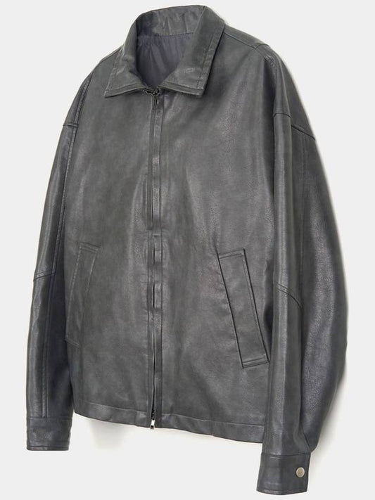 two-way high neck leather jacket gray - EXCONTAINER - BALAAN 1