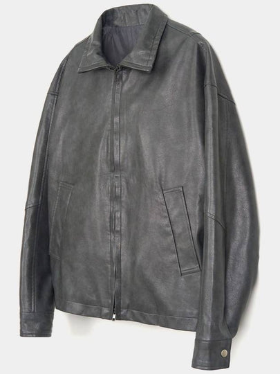 2Way High Neck Leather Jacket Grey - EXCONTAINER - BALAAN 2