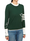 4 Bar Fine Merino Hector Crew Neck Pullover Knit Top Green - THOM BROWNE - BALAAN 4