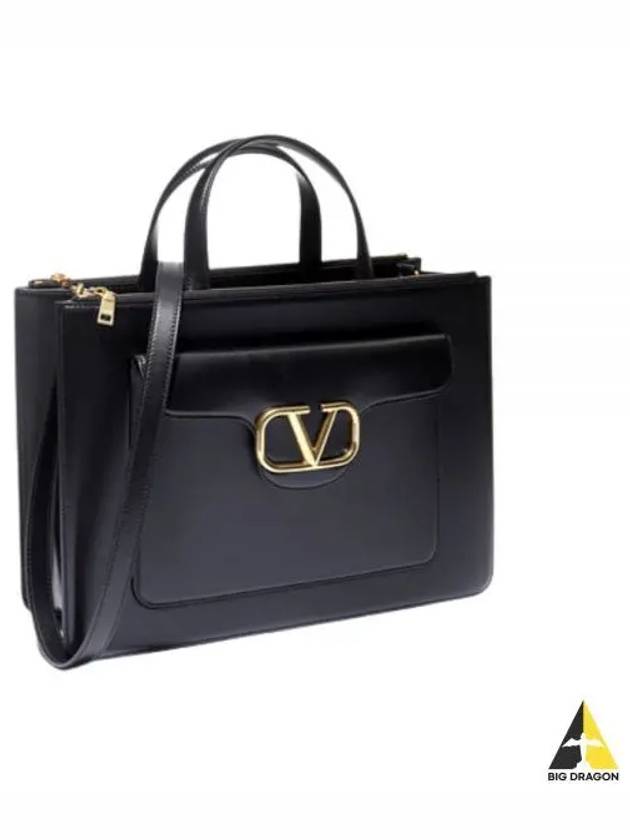 V Logo Zipper Leather Shoulder Bag Black - VALENTINO - BALAAN 2