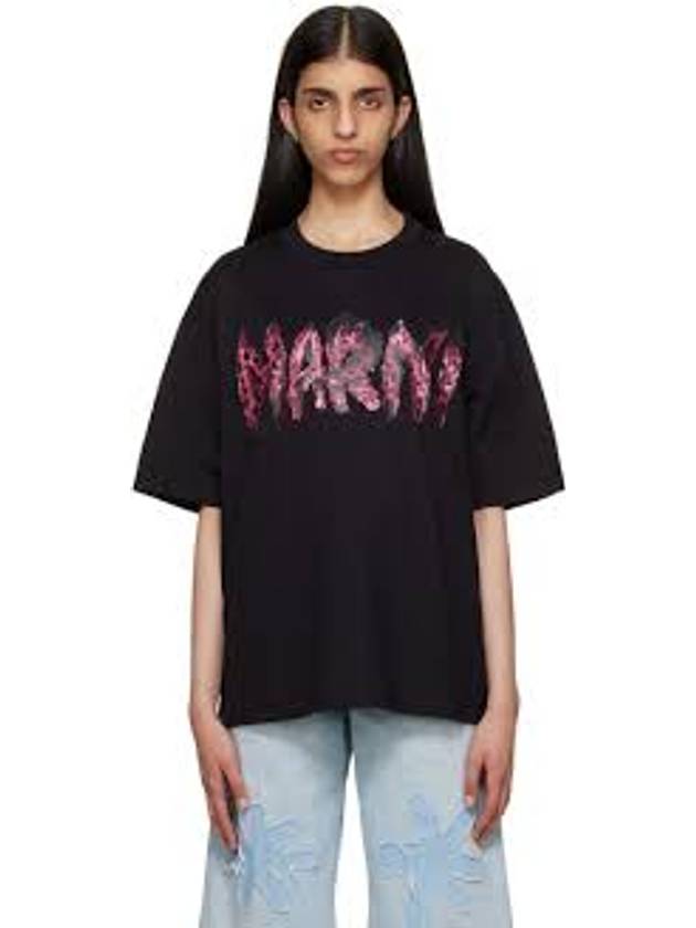 Logo Print Cotton Long Sleeve T-Shirt Black - MARNI - BALAAN 3