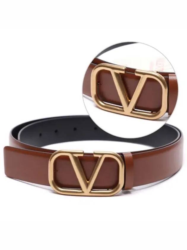 V Logo Signature Leather Belt Brown - VALENTINO - BALAAN 2