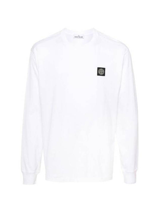 Logo Patch Cotton Jersey Long Sleeve T-Shirt White - STONE ISLAND - BALAAN 1