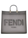 Logo Sunshine Large Leather Shopper Tote Bag Grey - FENDI - BALAAN 1