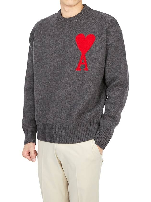 Big Heart Logo Wool Knit Top Grey - AMI - BALAAN 6