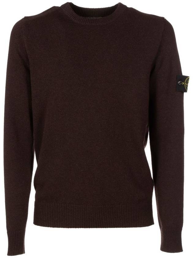 Men's Wappen Patch Round Neck Knit Top Dark Brown - STONE ISLAND - BALAAN 1