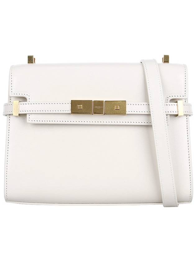 Manhattan Mini Embossed Gold-Tone Logo Leather Cross Bag Blanc Vintage - SAINT LAURENT - BALAAN 3