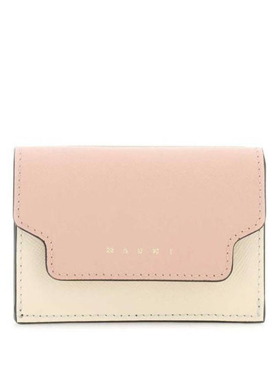 Saffiano Color Block Tri-Fold Half Wallet Pink - MARNI - BALAAN 2