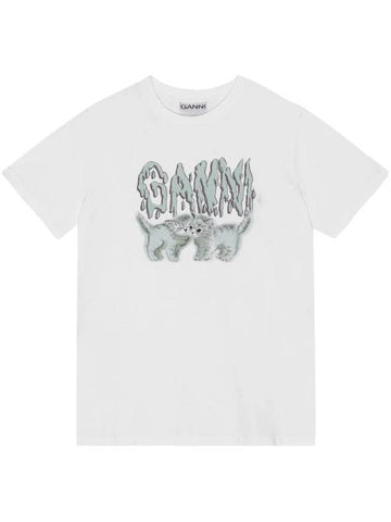 Logo Print Short Sleeve T-Shirt White - GANNI - BALAAN 1