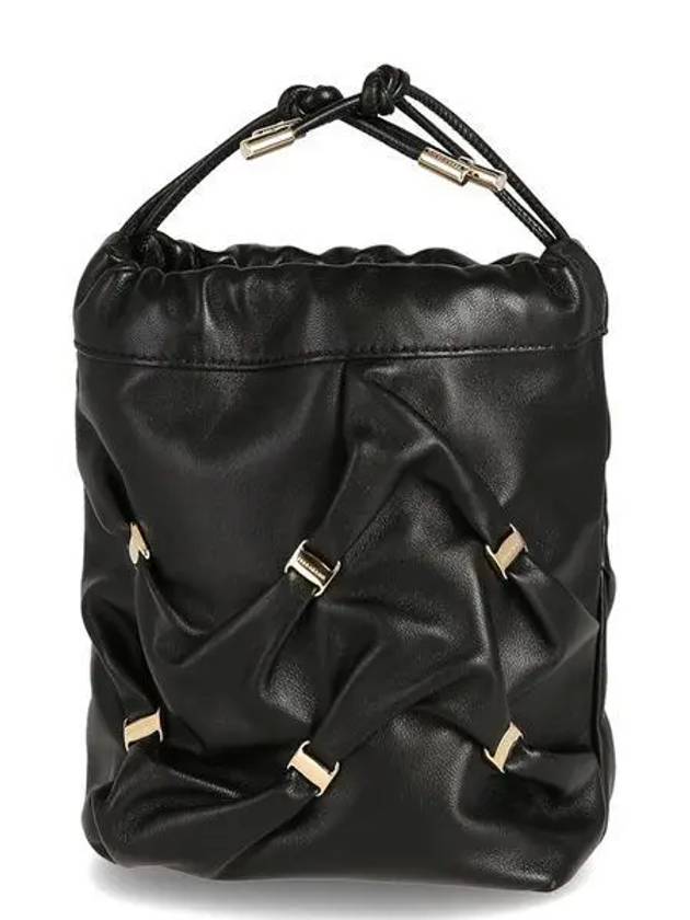 Logo Plaque Mini Drawstring Bucket Bag Black - SALVATORE FERRAGAMO - BALAAN 2