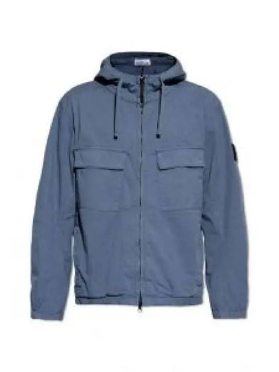 Cotton Twill Stretch Hooded Jacket Avio Blue - STONE ISLAND - BALAAN 2