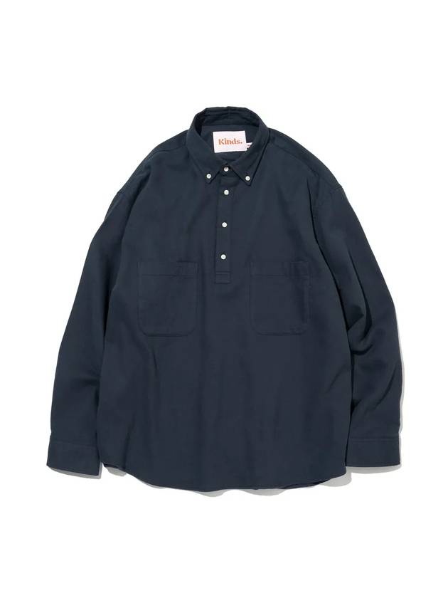 Peach Twill Pullover Button Down Ver.2 Polo Shirt Navy - KINDS - BALAAN 1