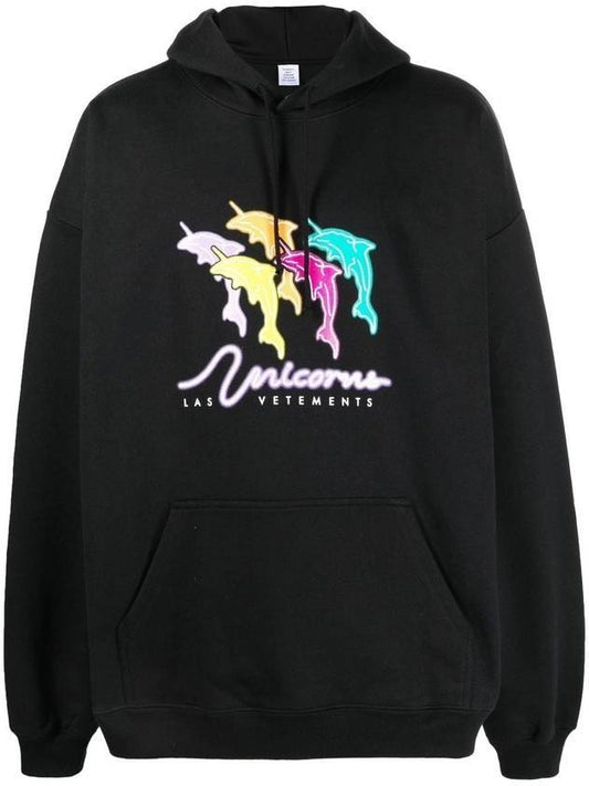 Multi Dolphin Logo Hooded Top Black - VETEMENTS - BALAAN.