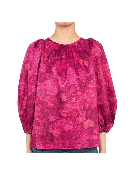 Women's Flower Motif Puff Sleeve Cotton Blouse Pink - VANESSA BRUNO - BALAAN 1