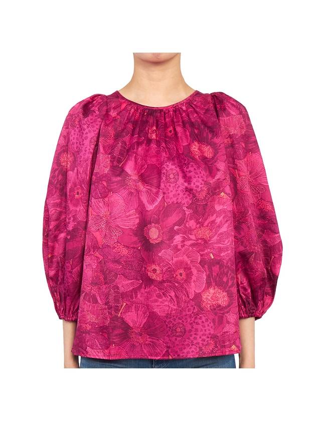 Women's Flower Motif Puff Sleeve Cotton Blouse Pink - VANESSA BRUNO - BALAAN 2