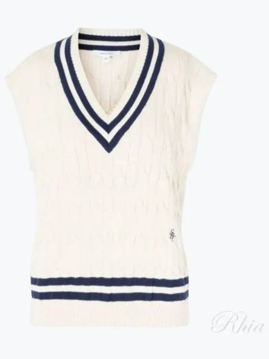 24 SRC Print Knit Vest Cream Navy WS019S414SC Cable - SPORTY & RICH - BALAAN 1