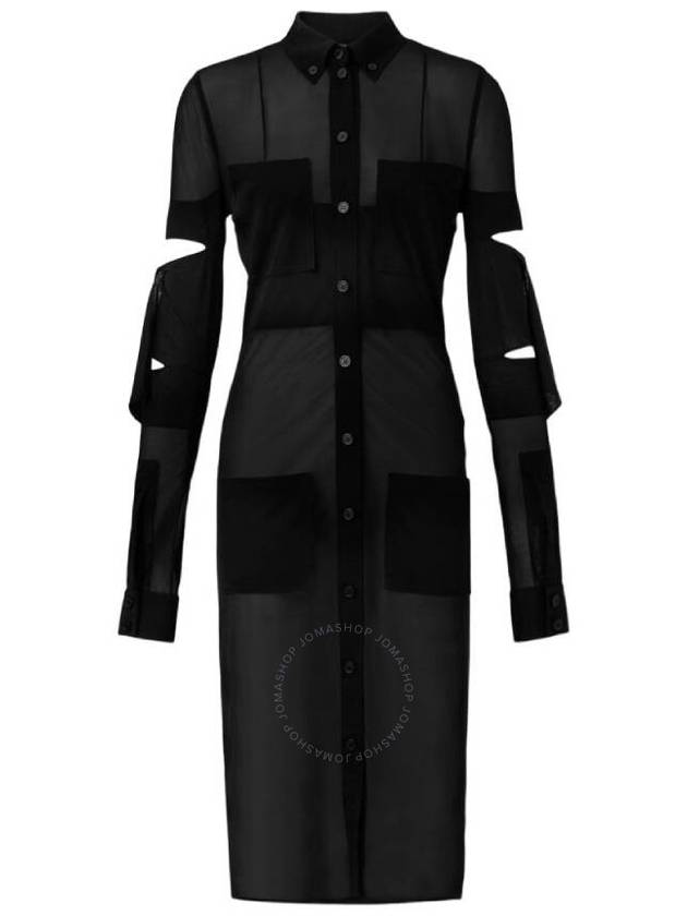 Women's Cutout Detail Sheer Jersey Shirt Midi Dress Black - BURBERRY - BALAAN 2