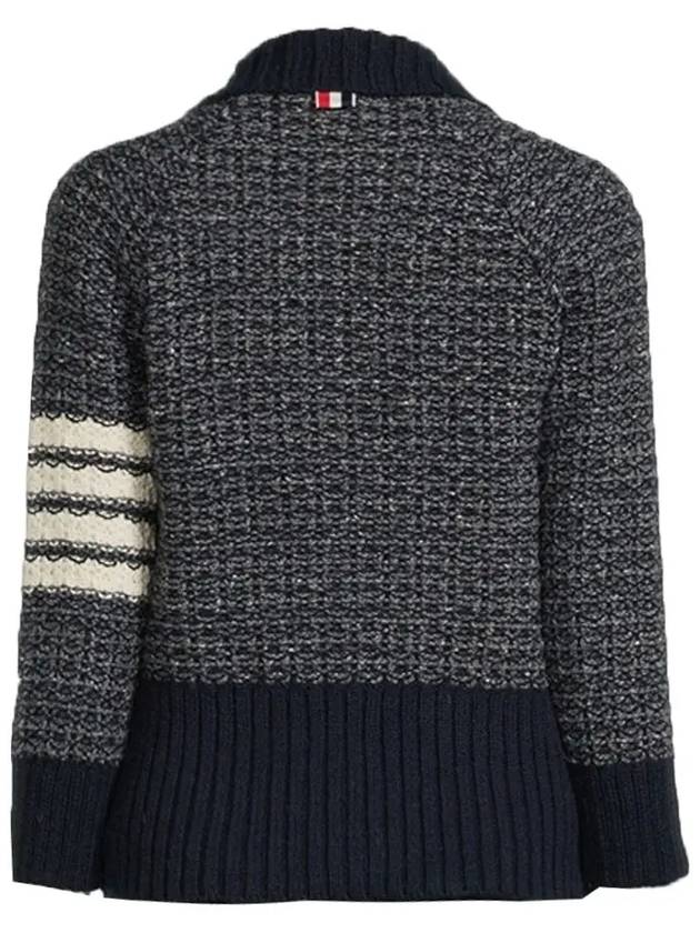 4 Bar Raglan Polo Tweed Cardigan Navy - THOM BROWNE - BALAAN 4