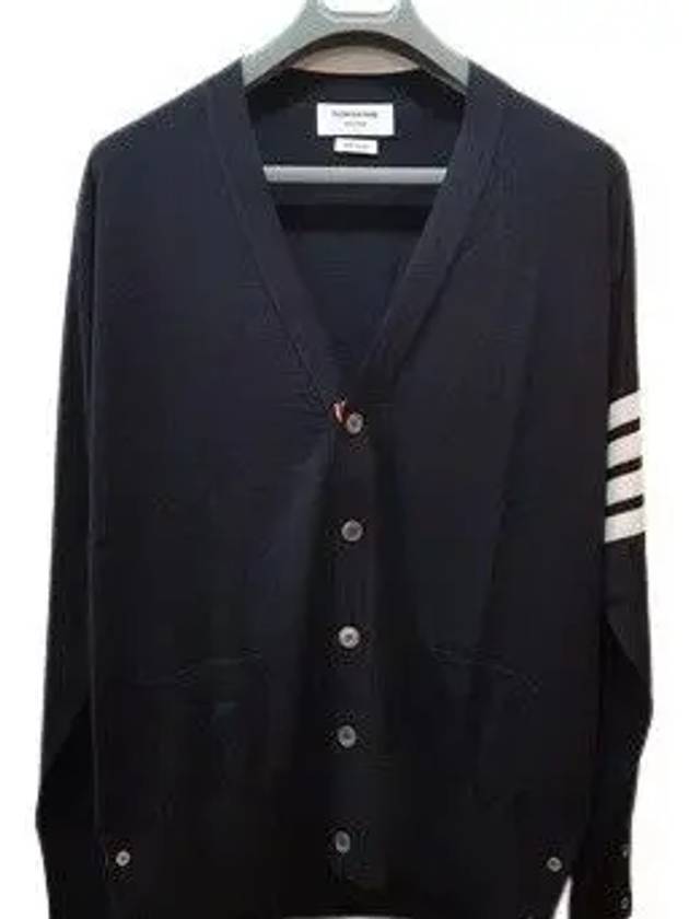 Men's Sustainable Classic Diagonal Wool Cardigan Navy - THOM BROWNE - BALAAN 2