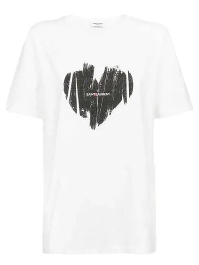 Heart Print Short Sleeve T-Shirt White - SAINT LAURENT - BALAAN 2