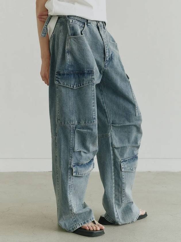 Utility Cargo Denim Wide Pants Blue - NOIRER - BALAAN 3