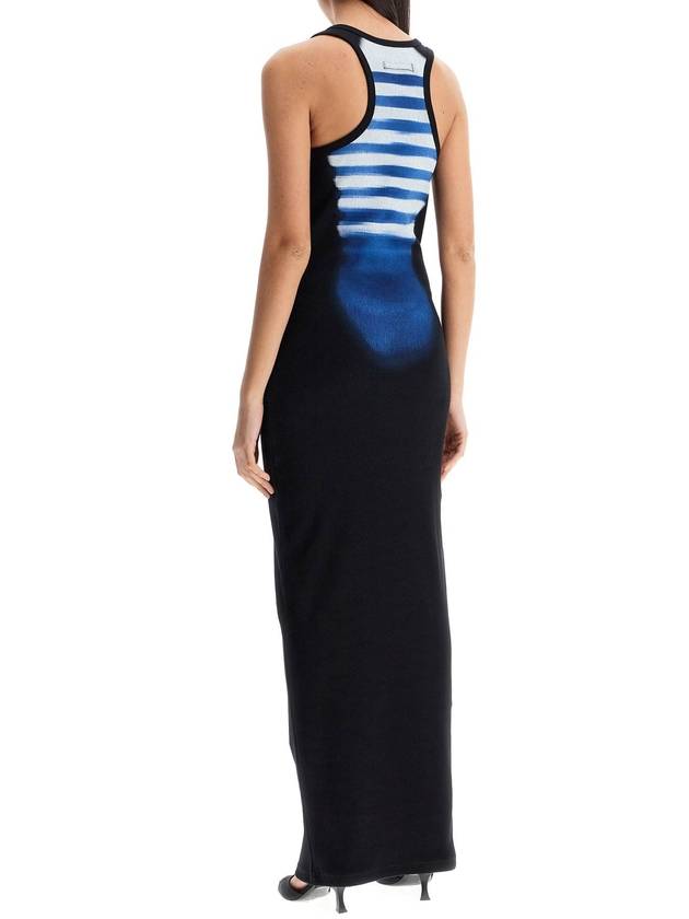 long fitted sleeveless dress in black and blue ribbed cotton - JEAN PAUL GAULTIER - BALAAN 3