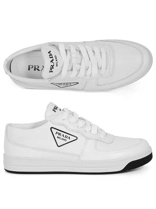 Women's Triangle Logo Leather Low Top Sneakers White - PRADA - BALAAN 2