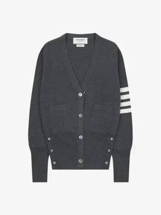 Cotton 4-Bar Milano Classic V-Neck Cardigan Medium Grey - THOM BROWNE - BALAAN 2