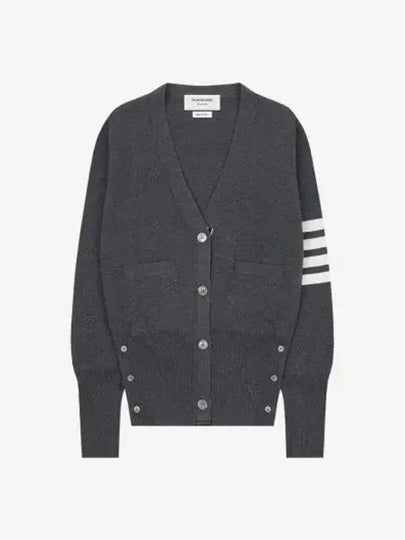 Cotton 4-Bar Milano Classic V-Neck Cardigan Medium Grey - THOM BROWNE - BALAAN 2