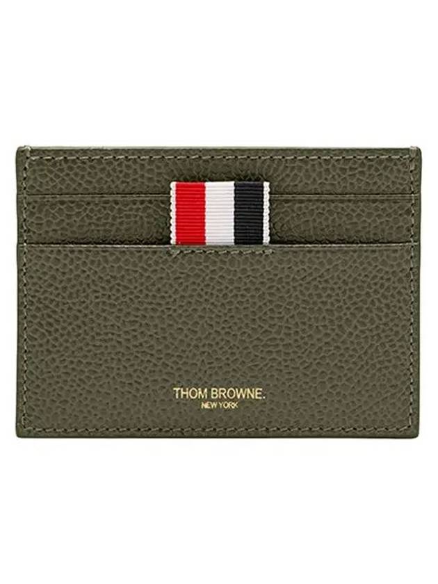 Pebble Grain Leather Stripe Single Card Wallet Green - THOM BROWNE - BALAAN 2