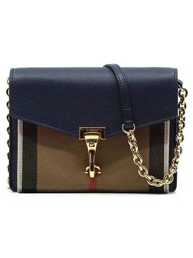 House Checked Leather Chain Shoulder Bag Blue - BURBERRY - BALAAN 2