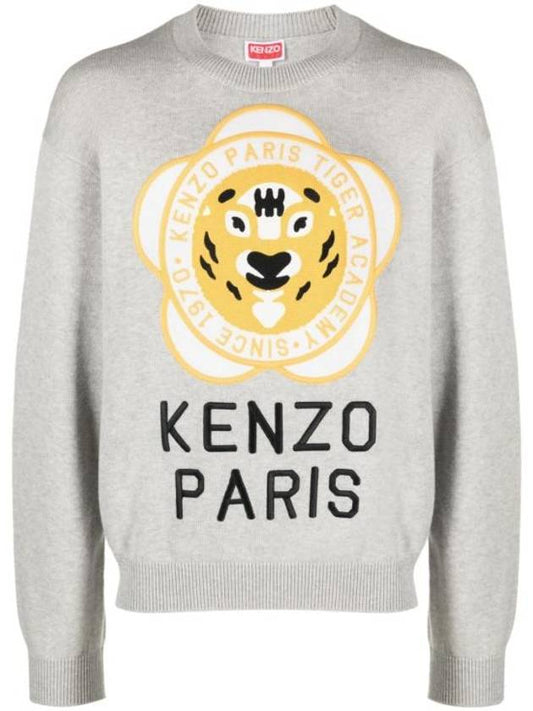 Tiger Academy Logo Knit Top Pale Grey - KENZO - BALAAN 1