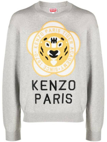 Tiger Academy Logo Knit Top Pale Grey - KENZO - BALAAN 1