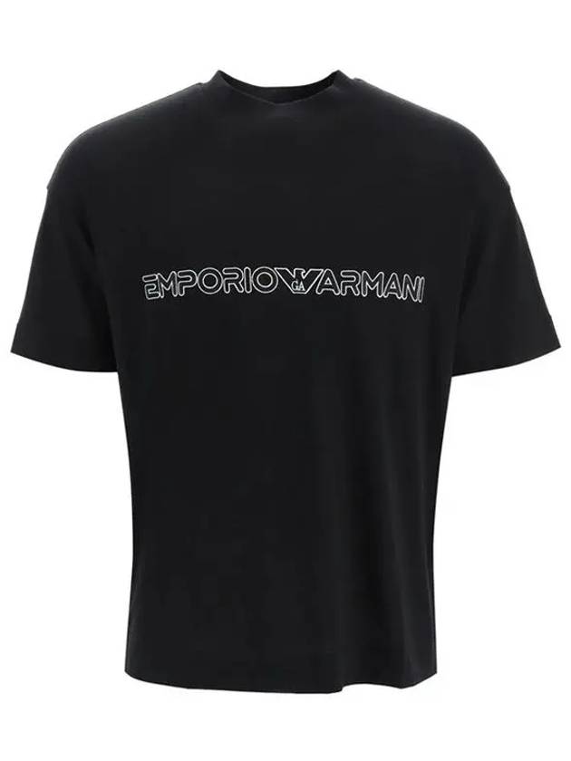 Embroidered Logo Short Sleeve T-Shirt Black - EMPORIO ARMANI - BALAAN 2