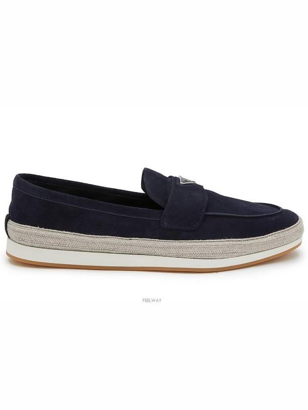 Triangle Logo Suede Loafers Navy - PRADA - BALAAN 4