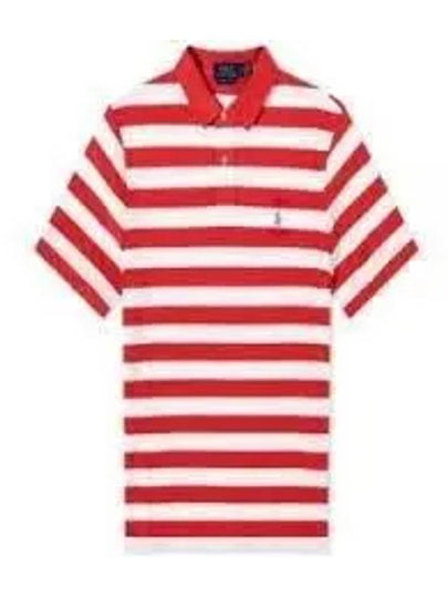 Embroidery Logo Stripes Cotton Polo Shirt White Red - POLO RALPH LAUREN - BALAAN 2