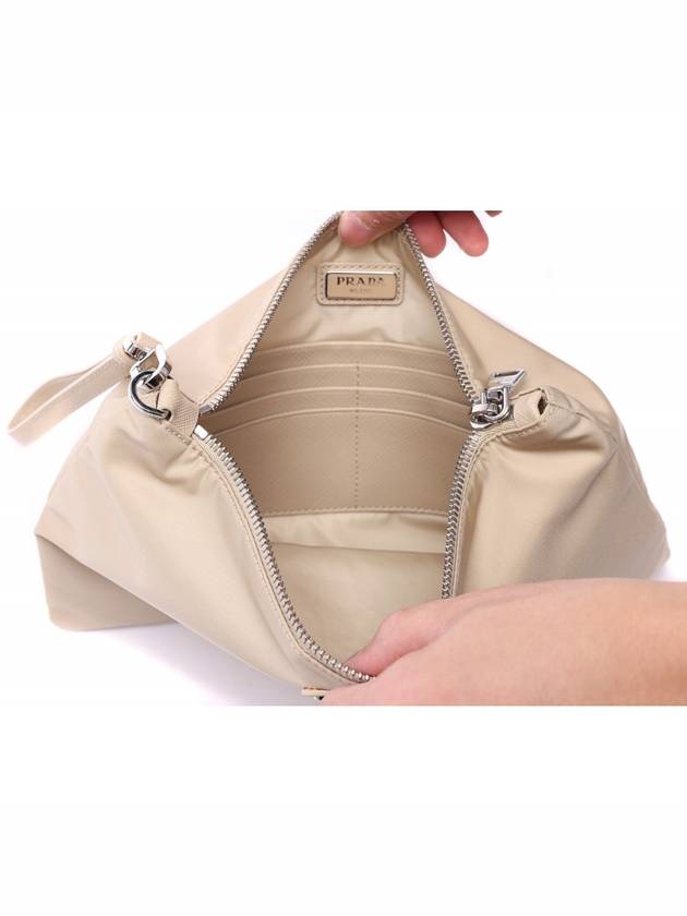 Re-Nylon and Saffiano Leather Clutch Bag Desert Beige - PRADA - BALAAN 7