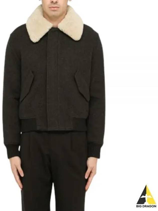 Shearling Collar Wool Jacket Grey - AMI - BALAAN 2